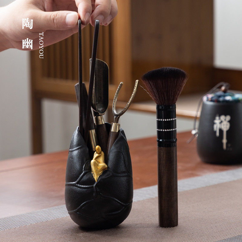 Ebony solid wood tea ceremony six gentlemen set kung fu tea set accessories 6 gentlemen ceramic tea making tools tea clip spoon knife