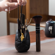 Ebony solid wood tea ceremony Six gentlemen set Kung Fu tea accessories 6 gentlemen ceramic tea making tools Tea clip spoon knife