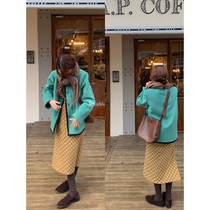 White water female wool plaid skirt womens spring and Autumn new high waist thin wild cover crotch split mid-length dress