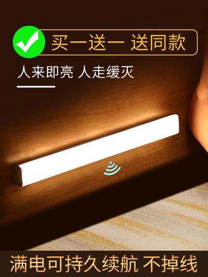 Long Strip Human Body Sensor Night Light with Wireless Self-Adhesive Charging for Wardrobe, Shoe Cabinet, Cabinet Light, Led Under-Cabinet Light, Kitchen