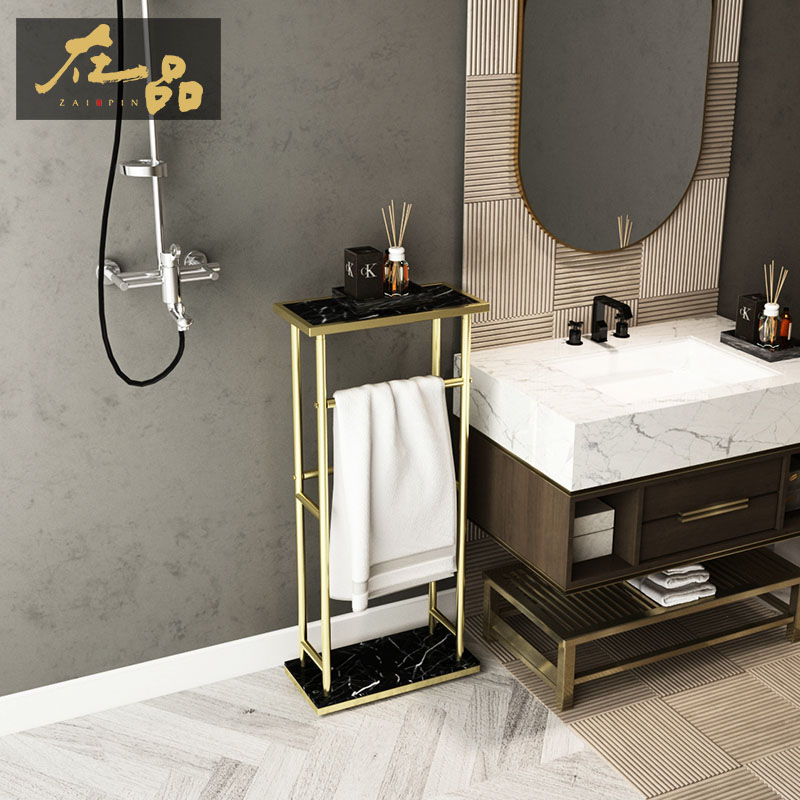 In Pint Stiletto Perforated Bathroom Floor Hair Towel Rack Nordic Makeup Room Bath Towel Rack Shelve double-towel hanging