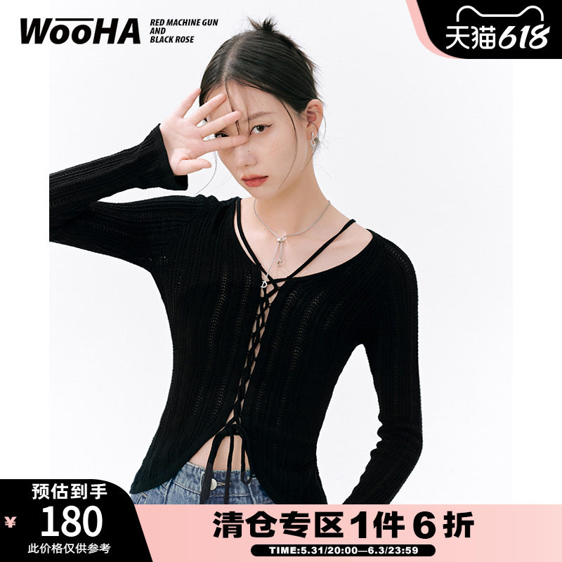 Woof Hare spring new inner lap neck blouse V collar pure desire for wind and hollow strap needle weaseled women