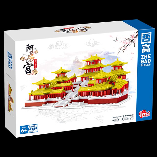 Zhegao Lz8223 a Fang Palace Building Blocks for Boys and Girls, High-Quality and Elegant Assembly Toys, Chinese-Style Ancient Architecture