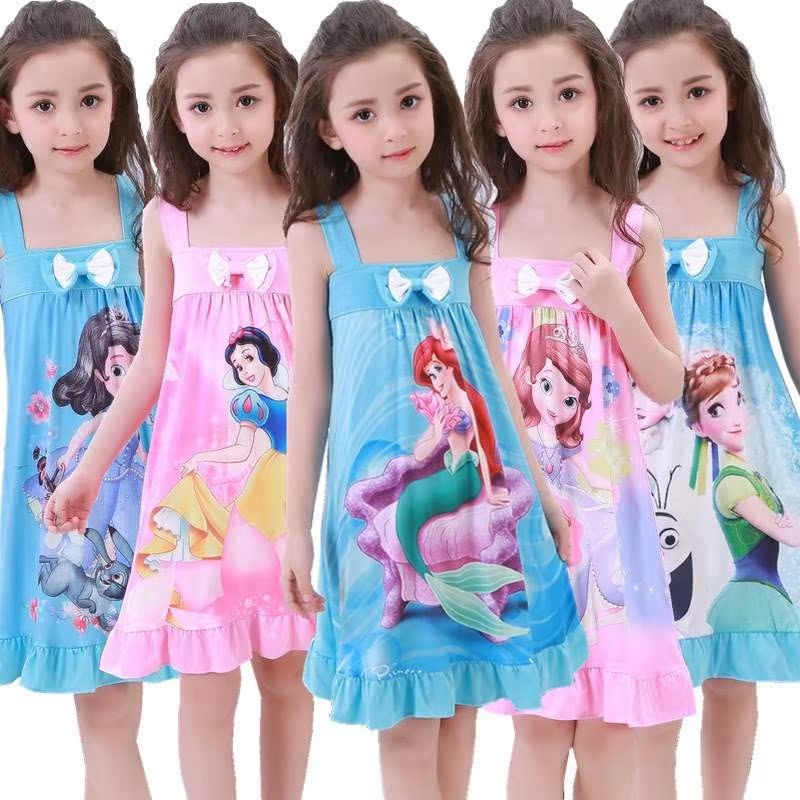 Childrens đồ ngủ ngủ mùa hè váy sling bông lụa mỏng lụa đáng yêu công chúa băng giá trong cô gái bông cô gái trẻ lớn.