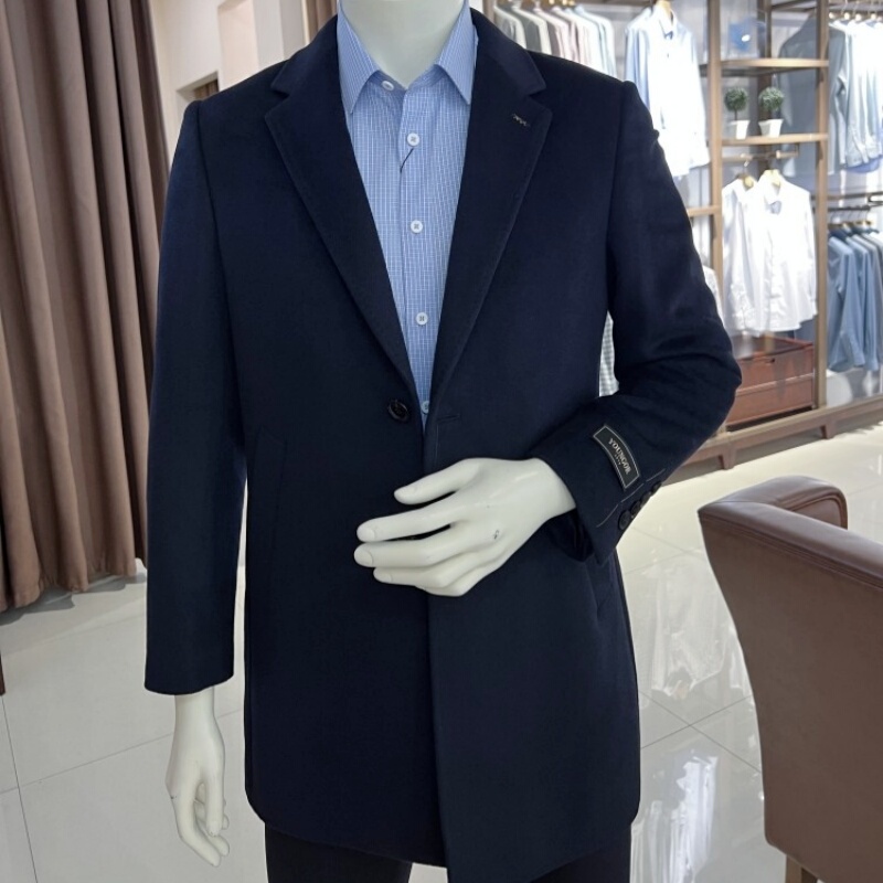 Youngor Autumn and Winter Cashmere Wool Mid-Length Suit Collar Coat Yysy087080Faa (Without Original Tag)