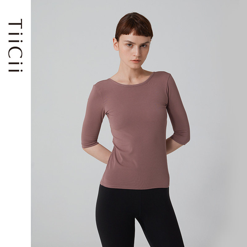 TiiCii Slim-Fit Modal Bottoming Shirt Ladies Spring and Autumn Sexy Slim Three-quarter Sleeve Ballerina Collar Top
