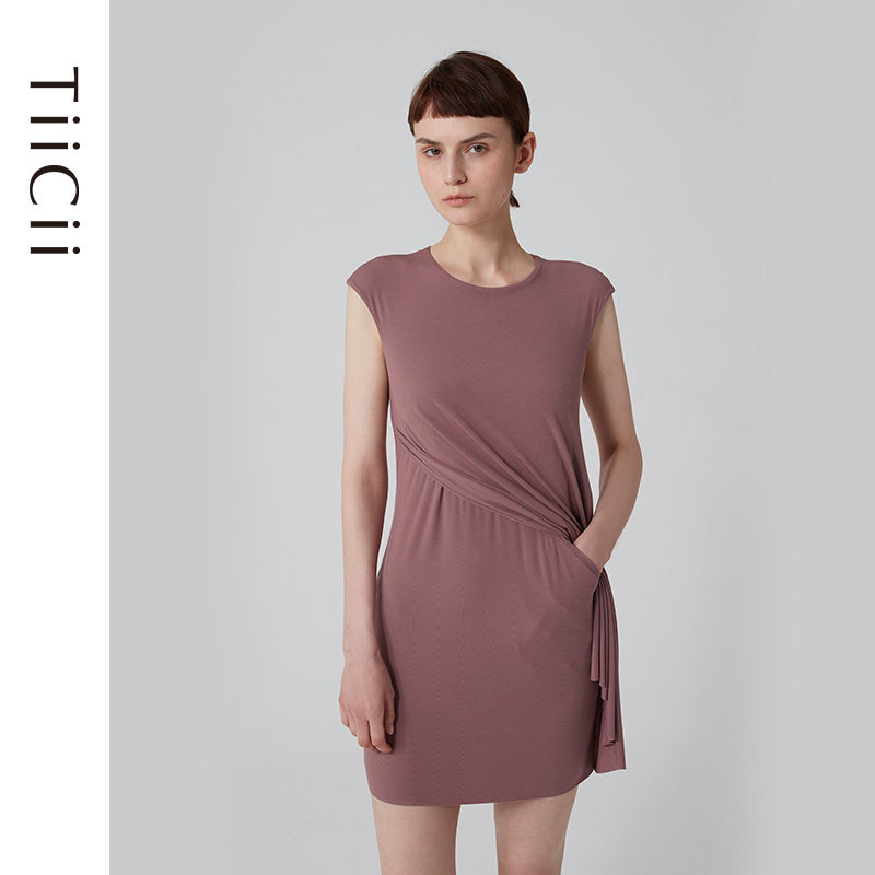 TiiCii One-piece Model Dress Lady Spring and Summer Elegant Fixed Shoulder Sleeve Double-layer Design Dress