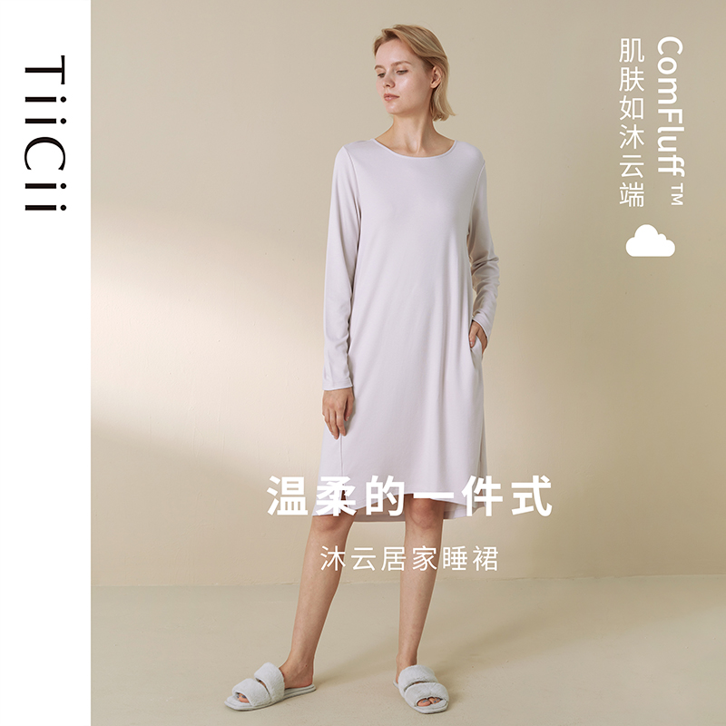 TiiCii Cloud Long Sleeve Sleeping Dress Pro-Skin Comfort Woman Spring Autumn Easy Home 2022 New Round Collar Dress