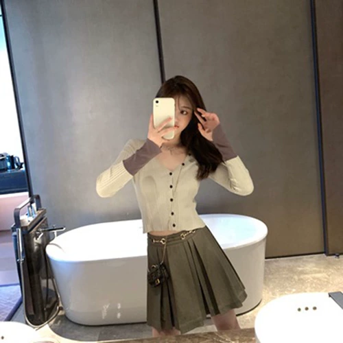 Осенняя тонкая накидка, кардиган, короткий трикотажный лонгслив