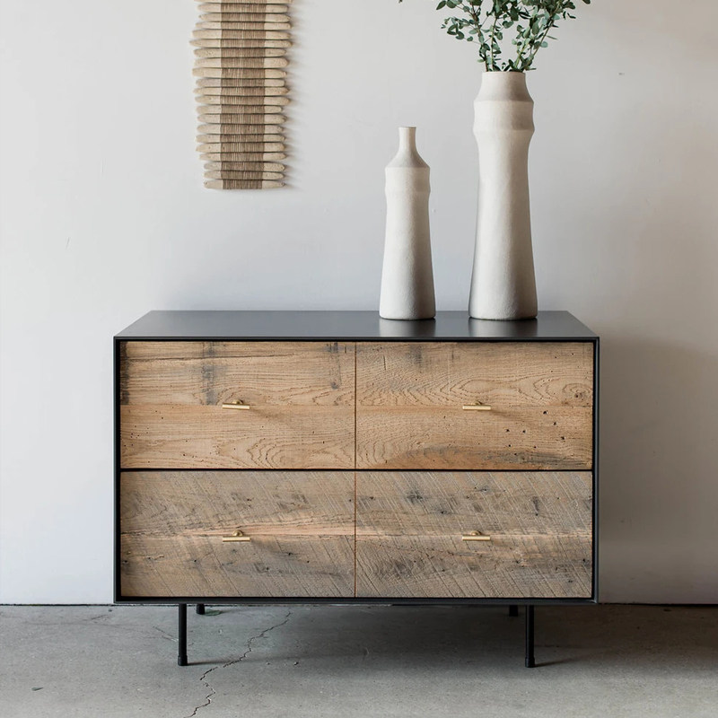 Nordic simple wrought iron porch cabinet retro solid wood bedroom bedside table living room multifunctional storage storage storage 5 bucket cabinet