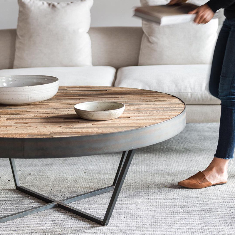 Nordic minimalist industrial wind iron art solid wood tea table small family type living room home sofa edge a few coffee table round