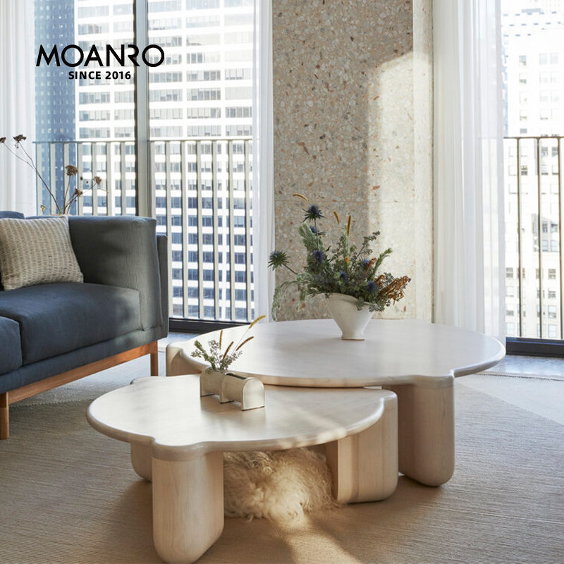 Nordic creative solid wood tea table oak wood silent combination tea table table living room home round tea table simple small apartment