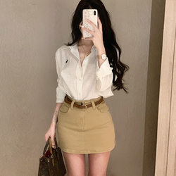 Li Li Clothing Old Money Style Basic Denim Skirt 2025 Autumn High Waist Slimming Anti-Exposure Leg-Enhancing Short Skirt