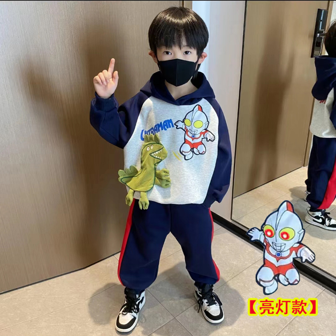 Ottman luminous clothes boy suit fall new boy baby spring and autumn sweater with velvet thickened winter-Taobao