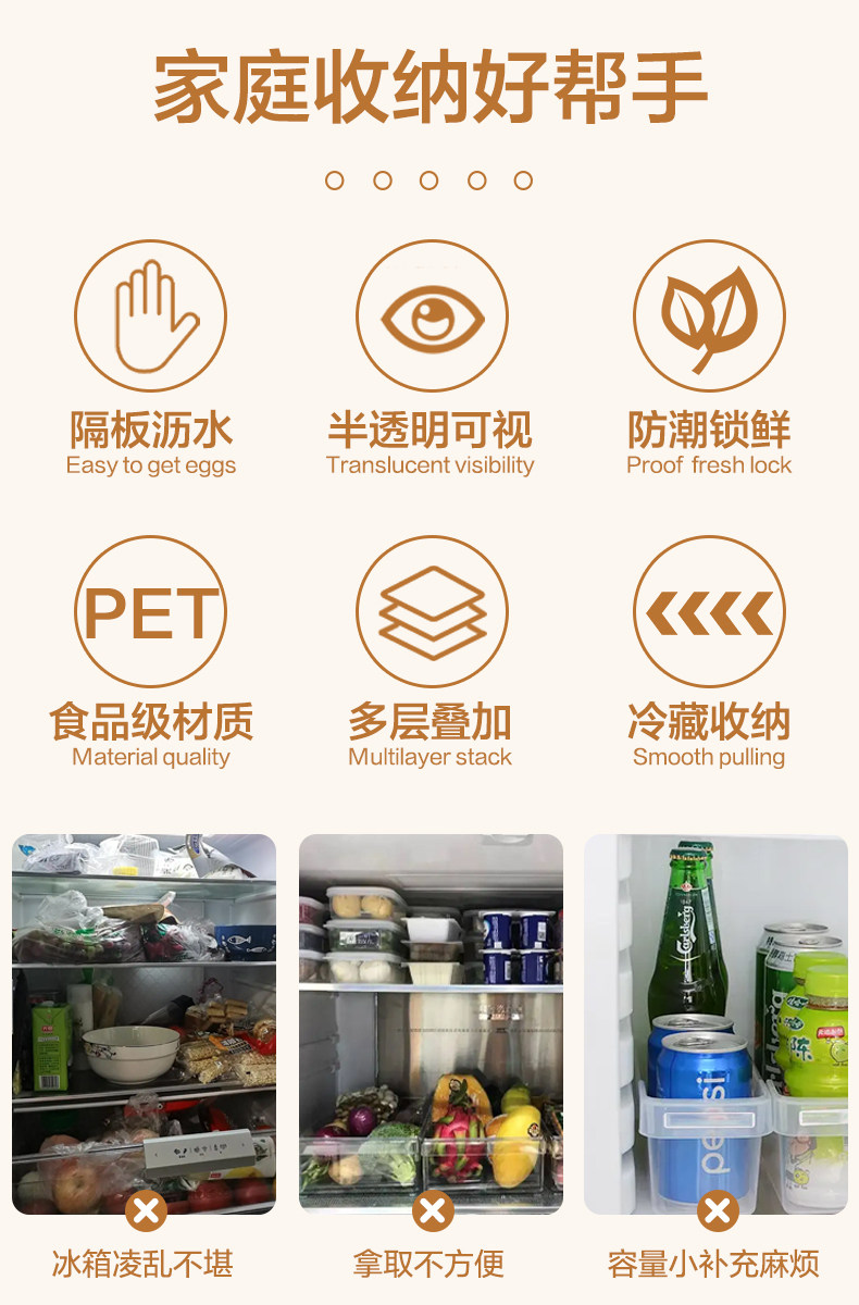 冰箱收纳盒食品级密封保鲜冷冻专用厨房水果蔬菜多功能鸡蛋储物盒详情2