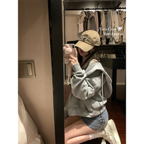 NAYA CHAN American Womens High Grey Tandem Hat Zipper Short Sweatshirt Woman Spring Loose 100 Hitch Cardiovert Jacket