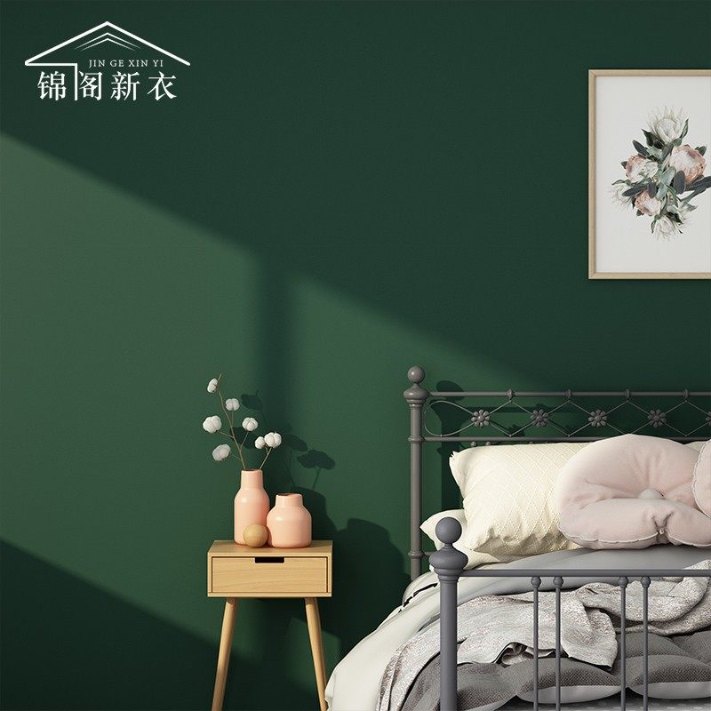 Dark green wallpaper self-adhesive thick bedroom Nordic wind Net red TV background wall wallpaper living room modern simple high-end