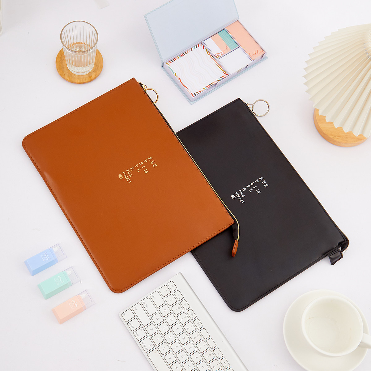 High-grade A4 leather zipper large-capacity file bag file bag file bag information bag invoice contract bill storage bag office business briefcase clutch bag storage bag custom printable logo