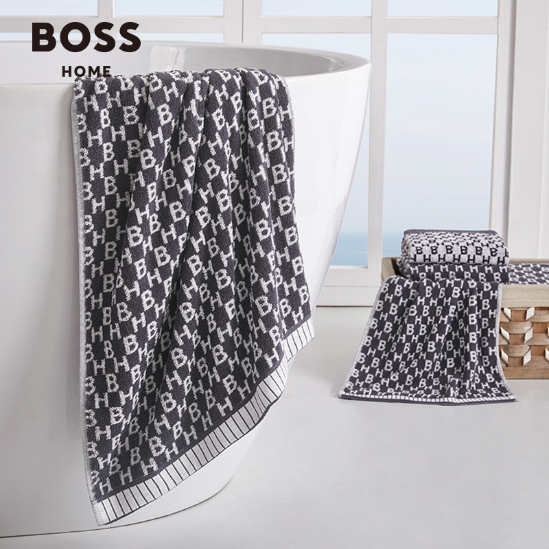 Boss All-Cotton Quick-Dry Skin-Friendly Jacquard Logo Gift Bathroom Set Square Towel Bath Towel Three-Piece Set Gift Box
