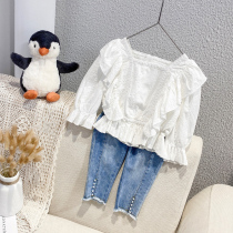 Girls shirt Korean version 2021 new spring and autumn childrens foreign style long sleeve shirt white girl Autumn doll shirt