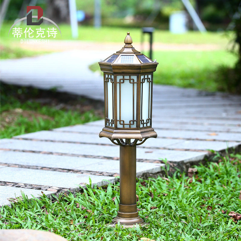 Lawn light outdoor waterproof grass garden villa new Chinese retro outdoor courtyard led super bright solar light