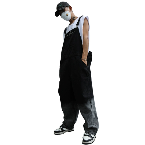 Японский джинсовый комбинезон в стиле хип-хоп подходит для мужчин и женщин, штаны, свободный прямой крой, эффект подтяжки