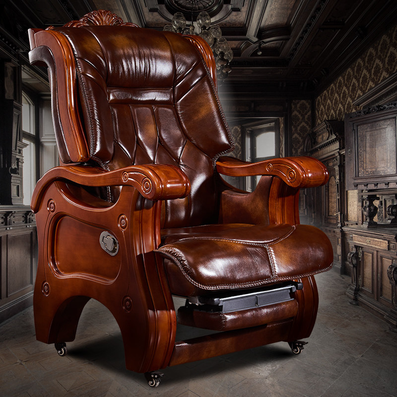 Boss Chair Genuine Leather Solid Wood Computer Chair Home Swivel Chair Large Class Chair Can Lie Massage President Office Chair Book Room Chair