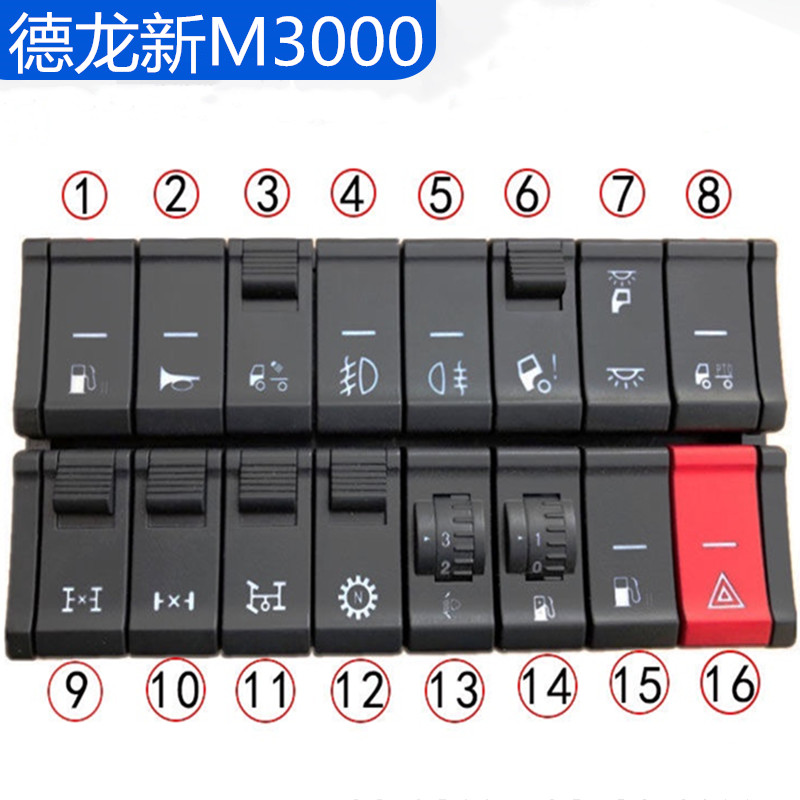 Applicable to Shaanxi Auto Heavy Truck Delong new M3000 central control lock crisis horn take-off force fog lamp inter-axle rocker switch