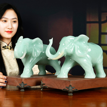 Elephant ornaments A pair of jade elephants Office living room TV wine cabinet decoration Opening housewarming new home Business gifts