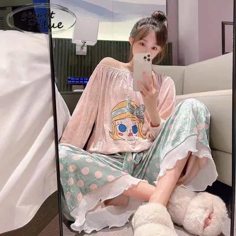 Japanese GP cute pajamas women's cotton gold velvet 2022 spring and autumn red sexy homewear suit