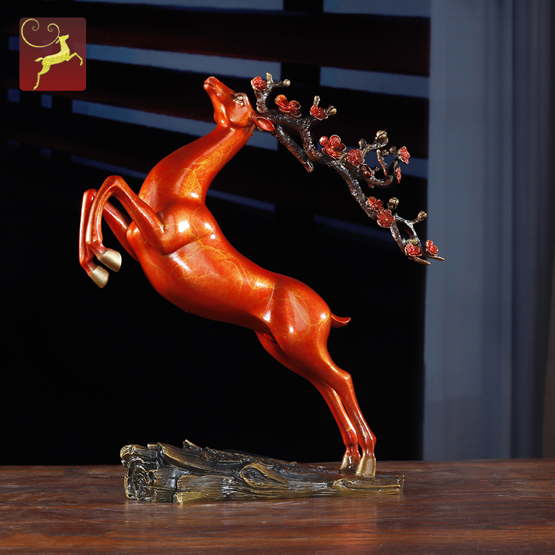 Color Bronze Auspicious Deer Pendulum Pieces New Chinese Style Home Wine Cabinet Decorations Living-room Xuanguan Crafts Gifts Swing Accessories Desk Surface Furnishing
