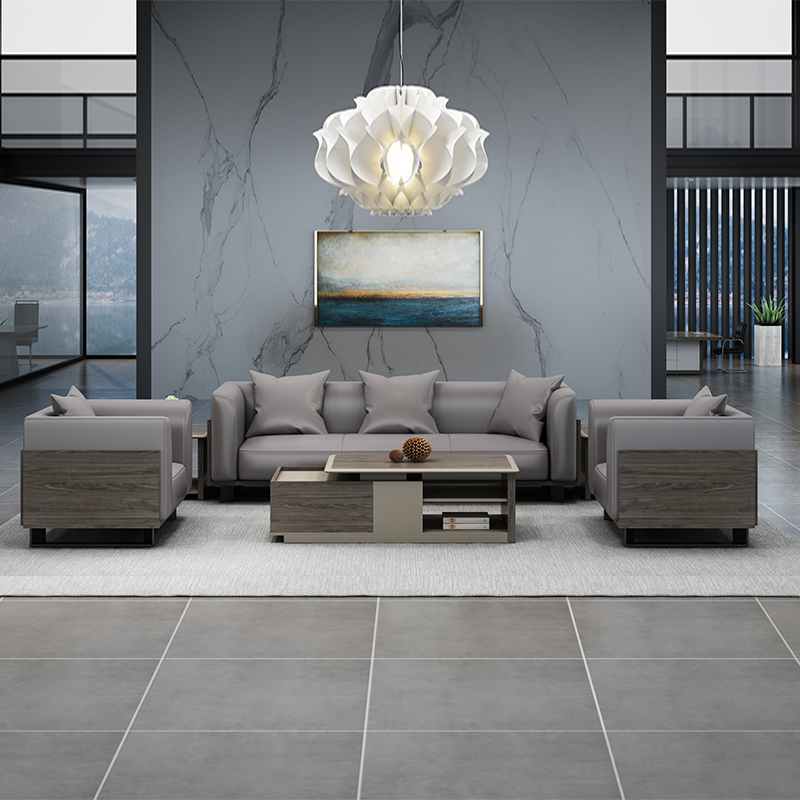 Shenzhen Office Furniture Business Office Sofa Brief Modern Reception Room Guest Leather Sofa Tea Table Composition Suit