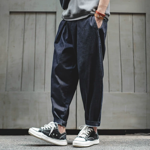 Японские ретро синие джинсы на липучке, штаны, эластичная талия