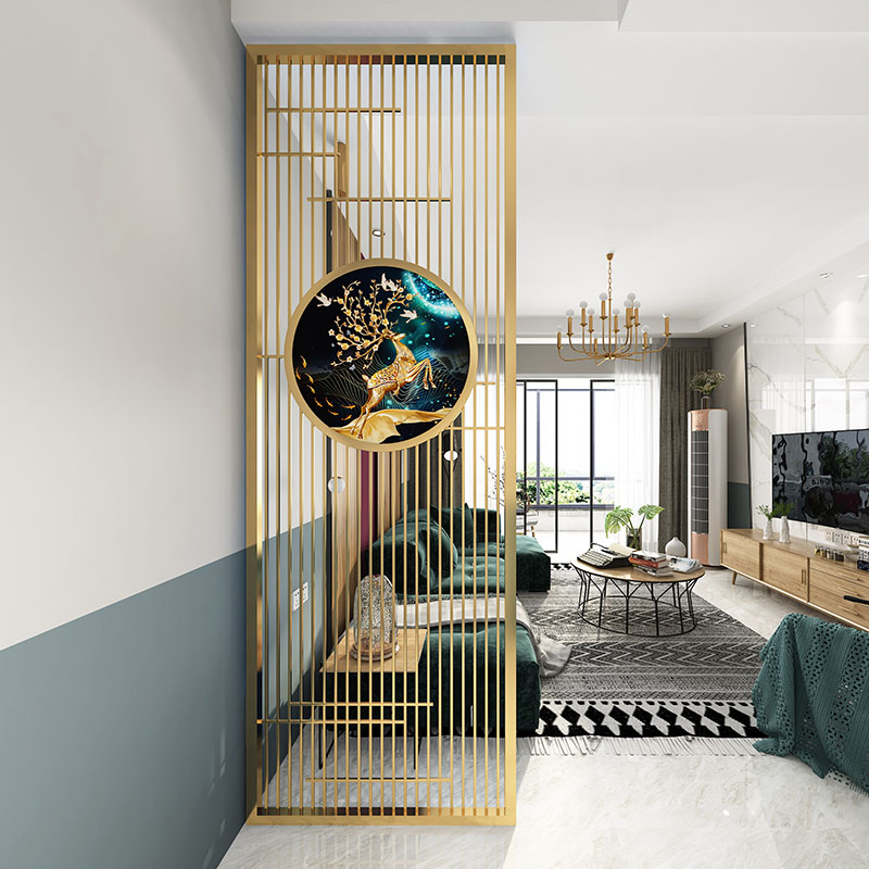 Simple light luxury American stainless steel screen partition home titanium lattice living room into the door to block the metal entryway
