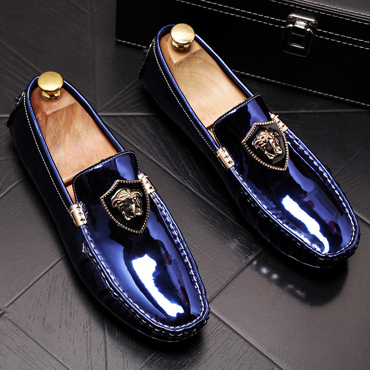 Doudou shoes men's leather summer breathable men's casual shoes Korean version patent leather one pedal lazy bright loafer shoes