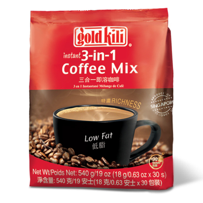 金祥麟新加坡进口三合一速溶咖啡粉条装低脂特浓提神学生18g*30包