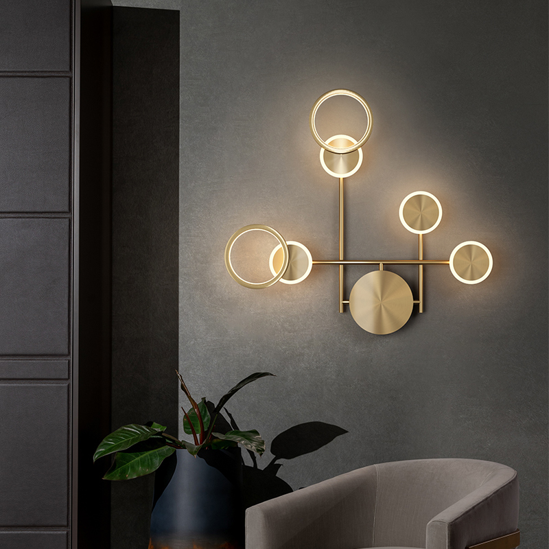 Full copper wall lamp living room bedroom bedside lamp hallway North European creative light luxury simple modern TV background wall