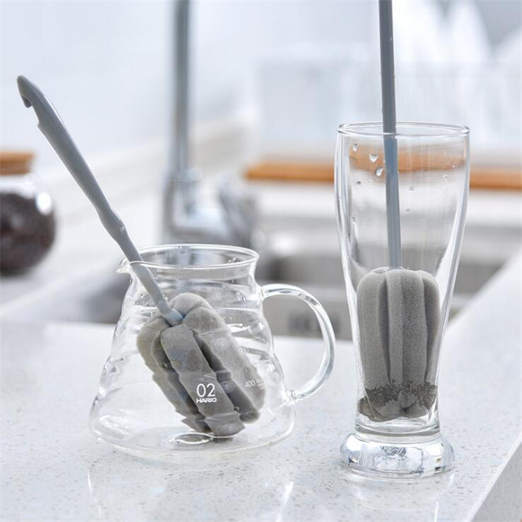 Multifunctional extended handle cup brush wine glass cleaning brush gray glass bottle decontamination cleaning brush