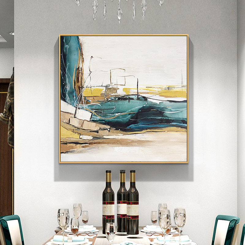 Modern Nordic Italian Minimalist Green Abstract Genguan Hand-painted Oil Painting American Light Lavish Hotel Guest Dining Hall Two Couplets