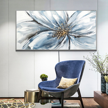 Mandu Nordic hand painted flower blue decorative painting modern simple living room hanging painting restaurant European mural bedroom painting