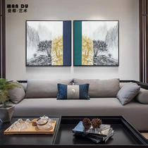 New Chinese Living Room Sofa Background Wall Hand-painted Decoration Painting Oil Painting Hyun Guan Zens Tea Room Square Hanging Painting Landscape