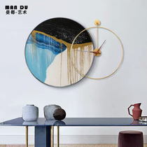 Modern light luxury porch decorative painting hand-painted abstract oil painting plus wall clock creative combination painting restaurant orange hanging painting
