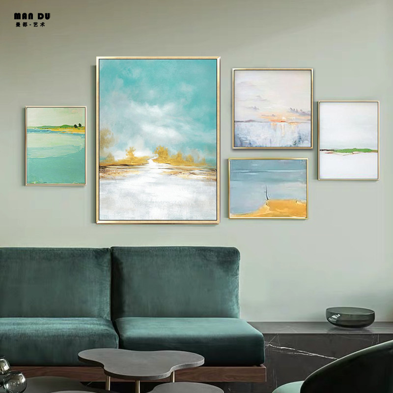 Modern Nordic style hand-painted abstract oil painting American light luxury living room combination decorative painting Aisle dining room landscape hanging painting