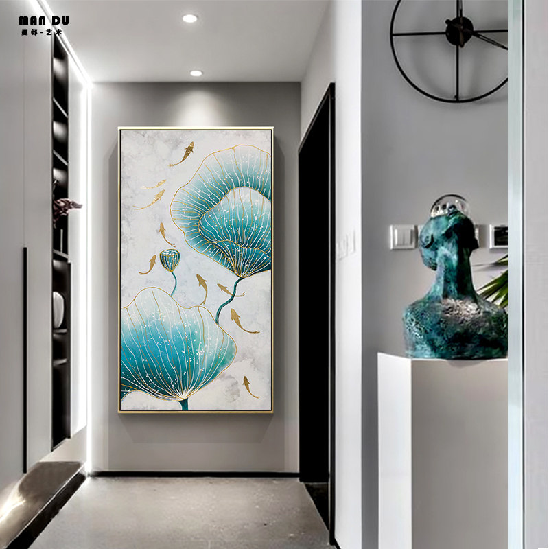 Modern light luxury abstract hand-painted oil painting nine fish figure Corridor entrance large-size decorative painting Living room background wall hanging painting