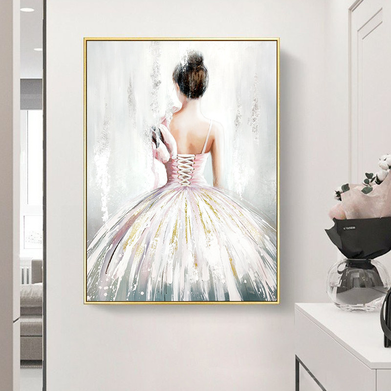 Modern simple girl back hand painted oil painting Living room entrance decorative painting Character Ballet beauty Bedroom hanging painting