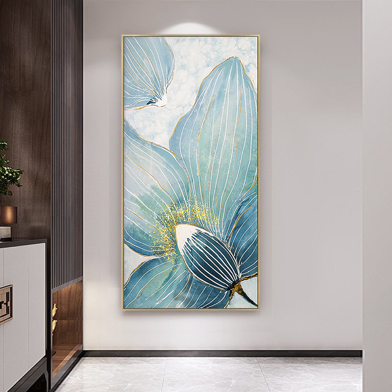 New Chinese Xuanguan Hand-painted Oil Painting Corridor Aisle Light Lavish Florist Decoration Painting into the door to the door vertical version hanging painting