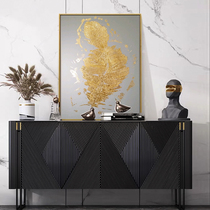 Oil painting Dining Side Cabinet Decoration Painting Light Luxury minimalist Corridor Xuanguan Living room Art hanging painting Little crowned gold feather