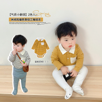 Baby Boy Clothing Fall Boy Striped Long Sleeve Triangle Reptile Men and womens baby shirts One-piece Clothes Kiddie Farting