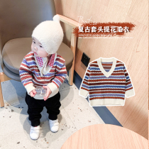 ALittle Xuan baby clothes autumn and winter new men and women autumn clothes V collar sweaters baby Han version of knitwear