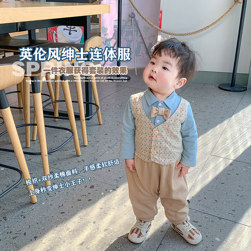 Children's clothing new 2022 boy baby jumpsuit infant birthday clothing gentleman romper romper tide one-year-old clothing dress